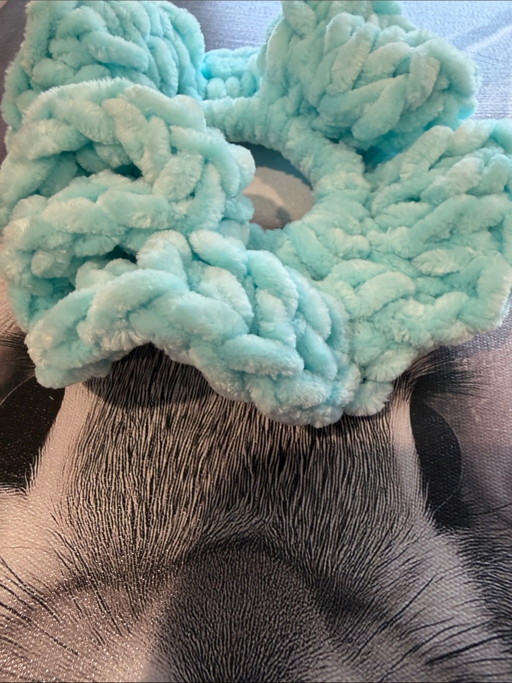 Chunky Crochet Scrunchies in Aqua Blue - Picture 3 of 3